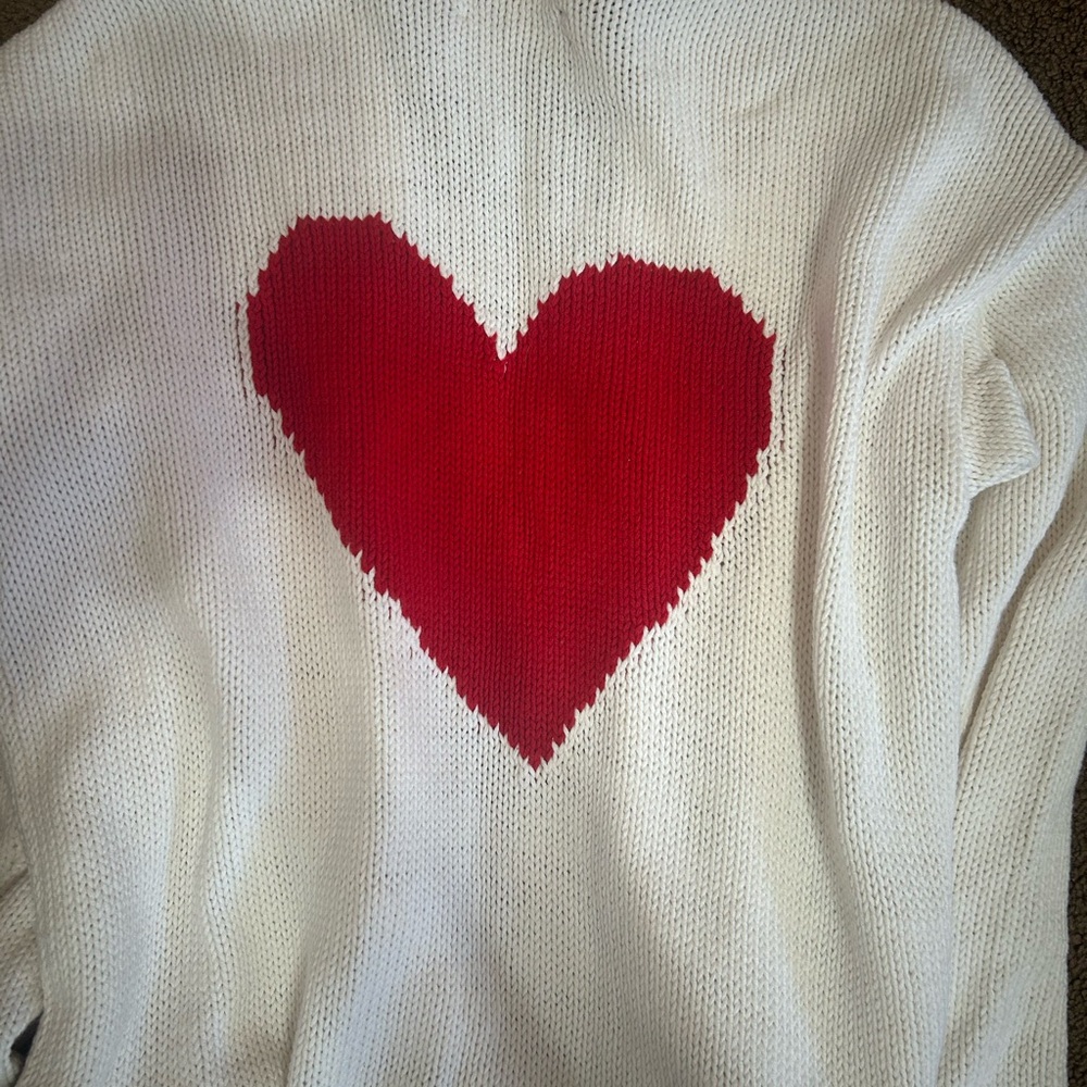LOFT Cream Sweater with Red Heart